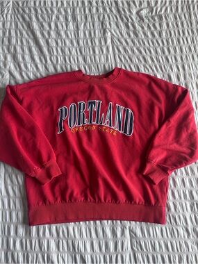 Bershka Red Portland Oregon Oversized Crewneck (M)